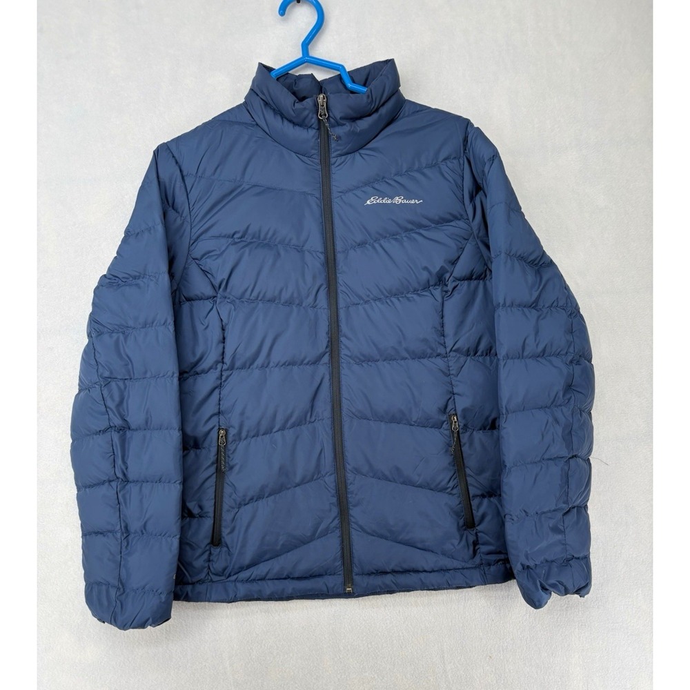 Eddie Bauer EB650 Down Puffer Jacket Blue Quilted Full Zip Pockets Women's L